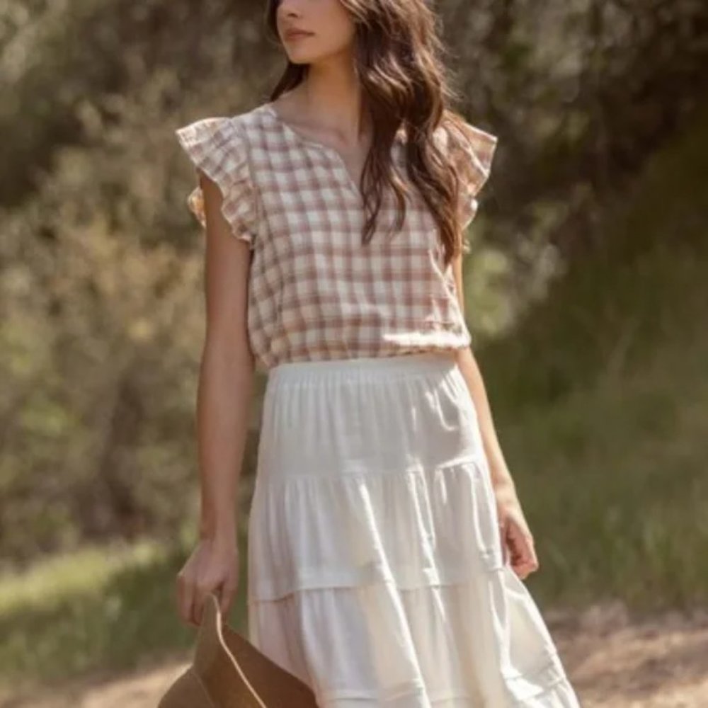 Checkered Flutter Sleeve Top